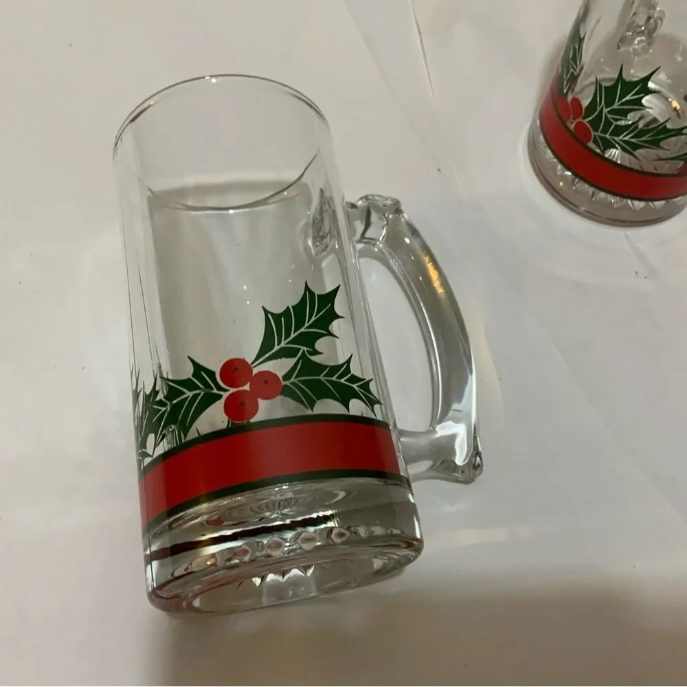 2 Holly Berry Beer Mug Stein 5.5